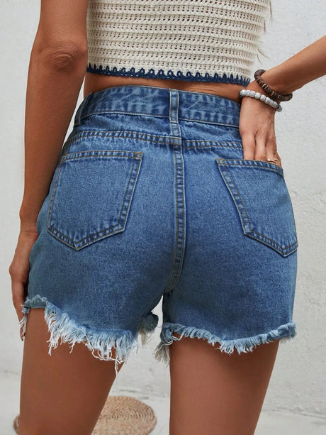 Distressed Raw Hem Denim Shorts - V.I.P Digital Presence