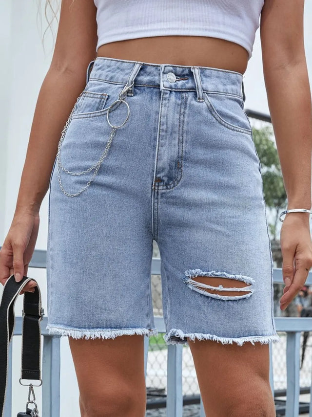 Distressed Raw Hem Denim Shorts - V.I.P Digital Presence