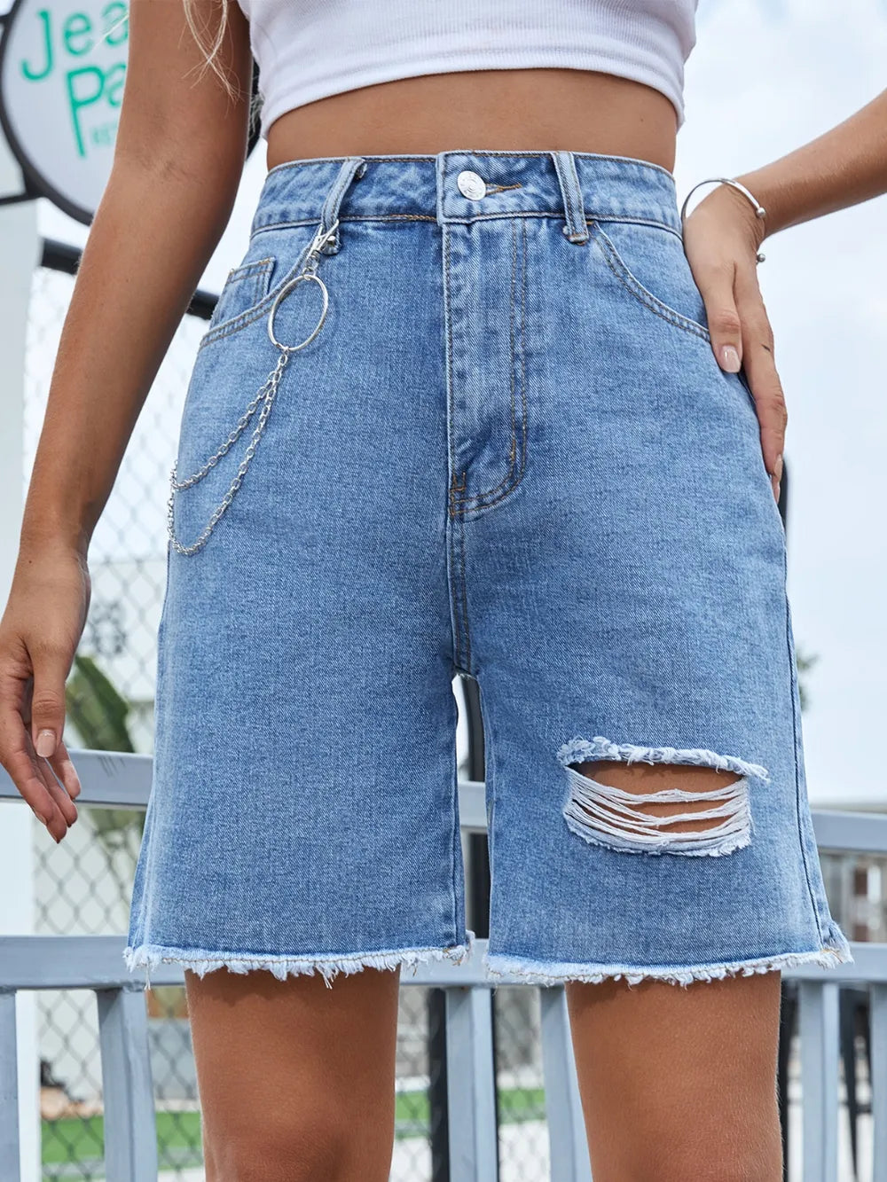 Distressed Raw Hem Denim Shorts - V.I.P Digital Presence