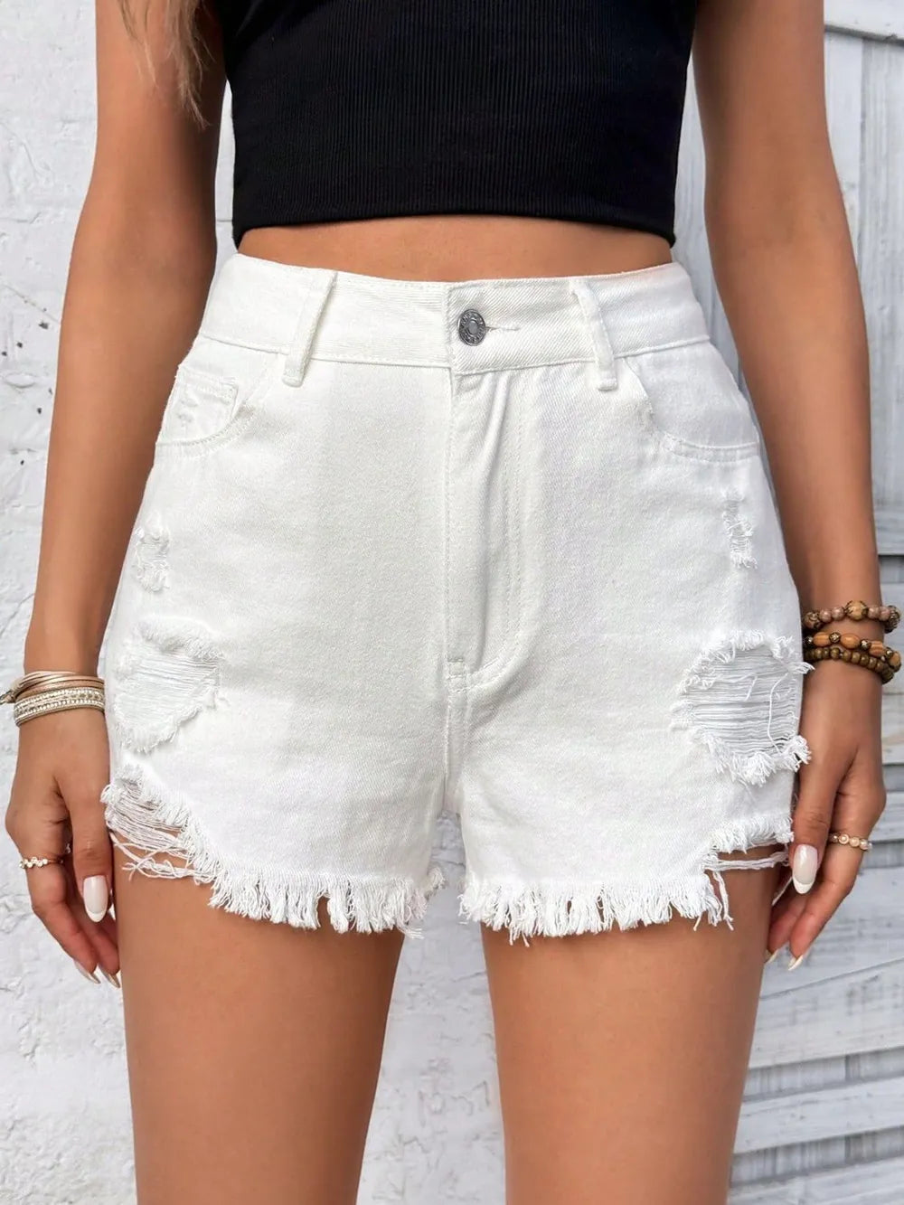 Distressed Raw Hem High Rise Denim Shorts - V.I.P Digital Presence