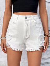 Distressed Raw Hem High Rise Denim Shorts - V.I.P Digital Presence