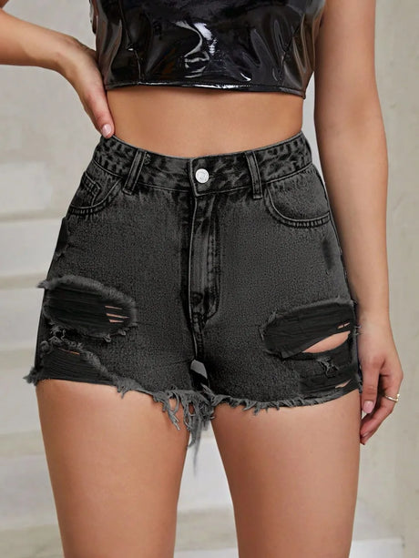 Distressed Raw Hem High Rise Denim Shorts - V.I.P Digital Presence
