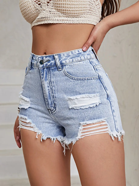 Distressed Raw Hem High Waist Denim Shorts - V.I.P Digital Presence