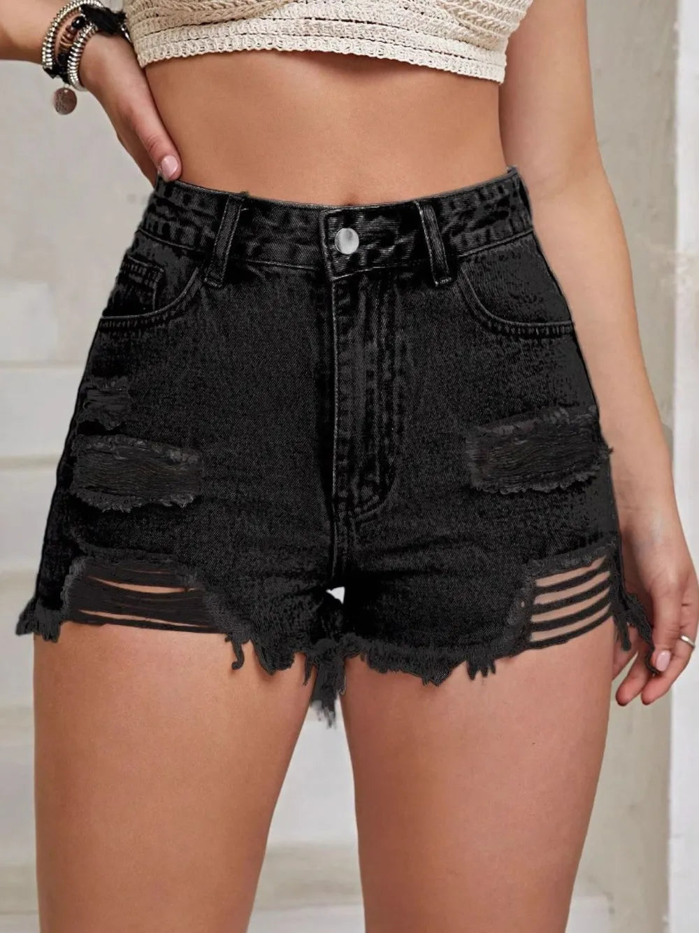 Distressed Raw Hem High Waist Denim Shorts - V.I.P Digital Presence