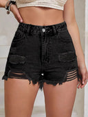 Distressed Raw Hem High Waist Denim Shorts - V.I.P Digital Presence