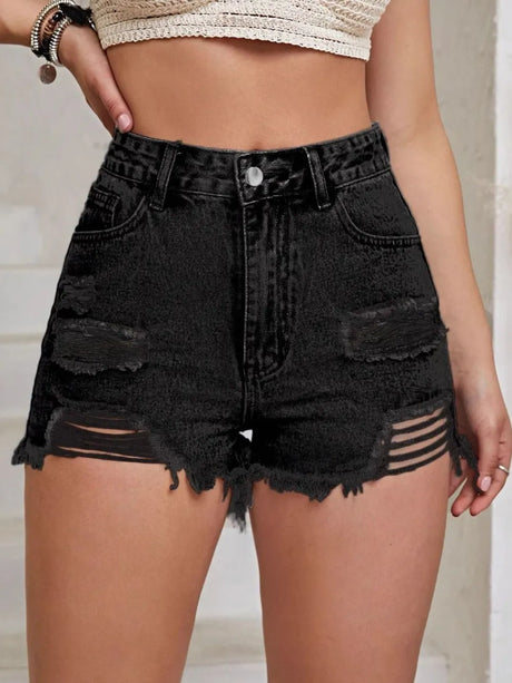 Distressed Raw Hem High Waist Denim Shorts - V.I.P Digital Presence