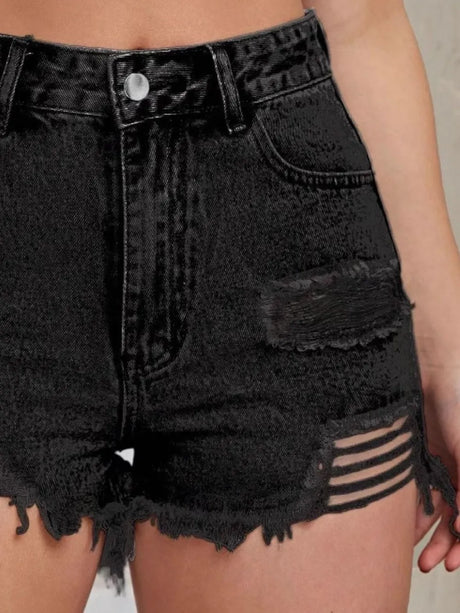 Distressed Raw Hem High Waist Denim Shorts - V.I.P Digital Presence