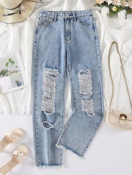 Distressed Raw Hem Jeans - V.I.P Digital Presence