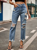 Distressed Raw Hem Jeans with Pockets - V.I.P Digital Presence