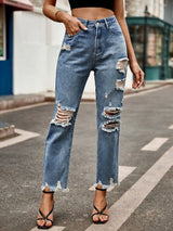 Distressed Raw Hem Jeans with Pockets - V.I.P Digital Presence