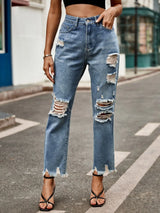 Distressed Raw Hem Jeans with Pockets - V.I.P Digital Presence