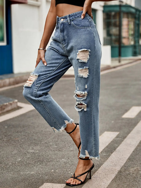 Distressed Raw Hem Jeans with Pockets - V.I.P Digital Presence