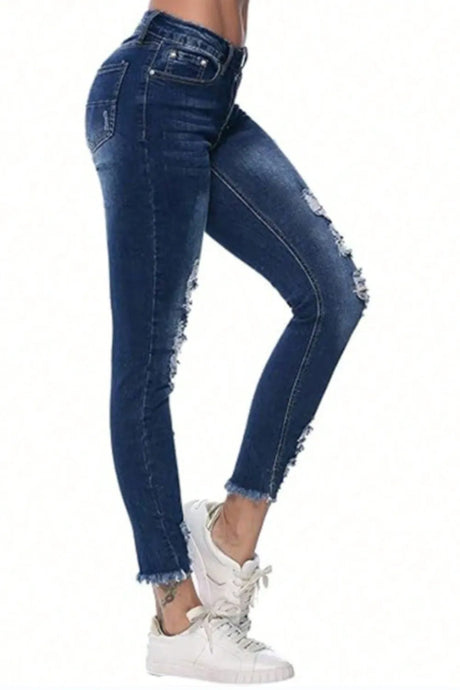 Distressed Raw Hem Jeans with Pockets - V.I.P Digital Presence