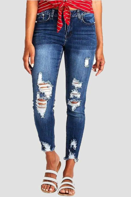 Distressed Raw Hem Jeans with Pockets - V.I.P Digital Presence