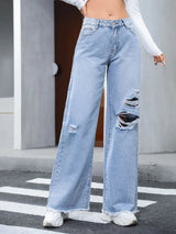 Distressed Raw Hem Wide Leg Jeans - V.I.P Digital Presence