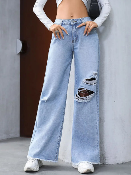 Distressed Raw Hem Wide Leg Jeans - V.I.P Digital Presence