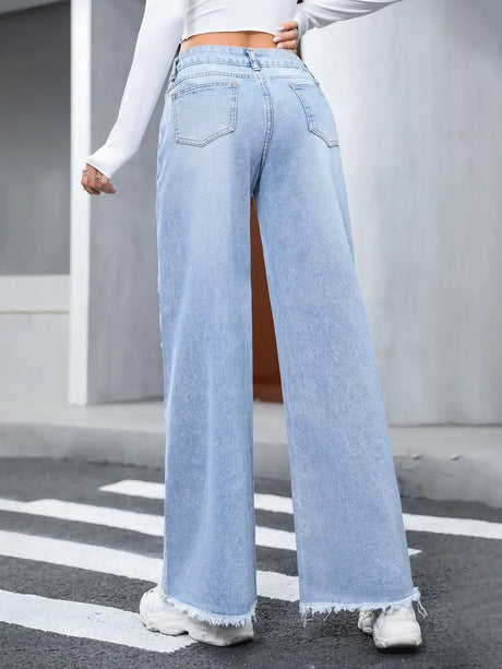 Distressed Raw Hem Wide Leg Jeans - V.I.P Digital Presence