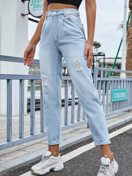 Distressed Straight Jeans with Pockets - V.I.P Digital Presence