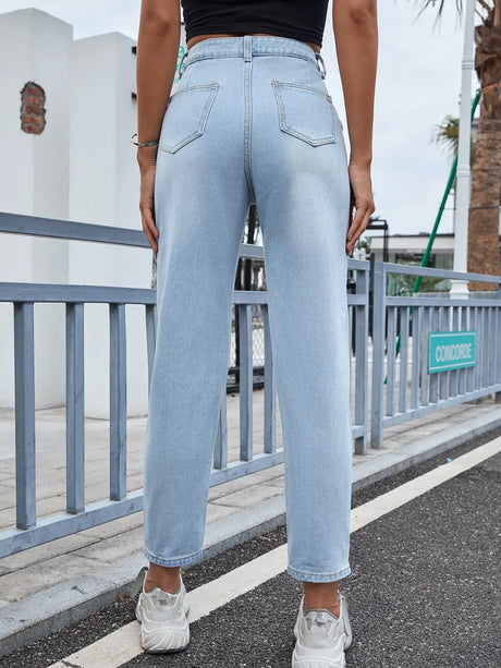 Distressed Straight Jeans with Pockets - V.I.P Digital Presence
