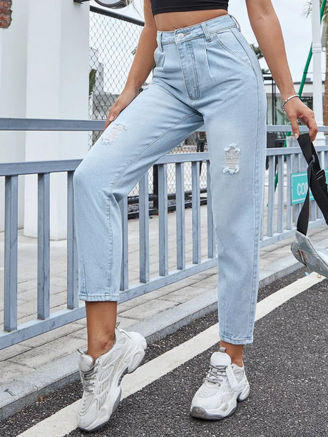 Distressed Straight Jeans with Pockets - V.I.P Digital Presence