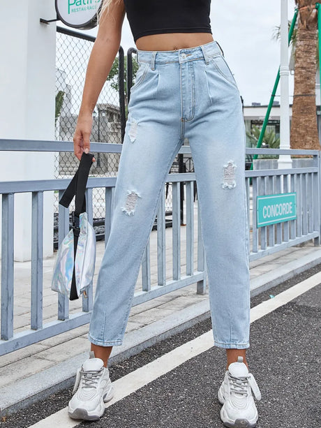 Distressed Straight Jeans with Pockets - V.I.P Digital Presence