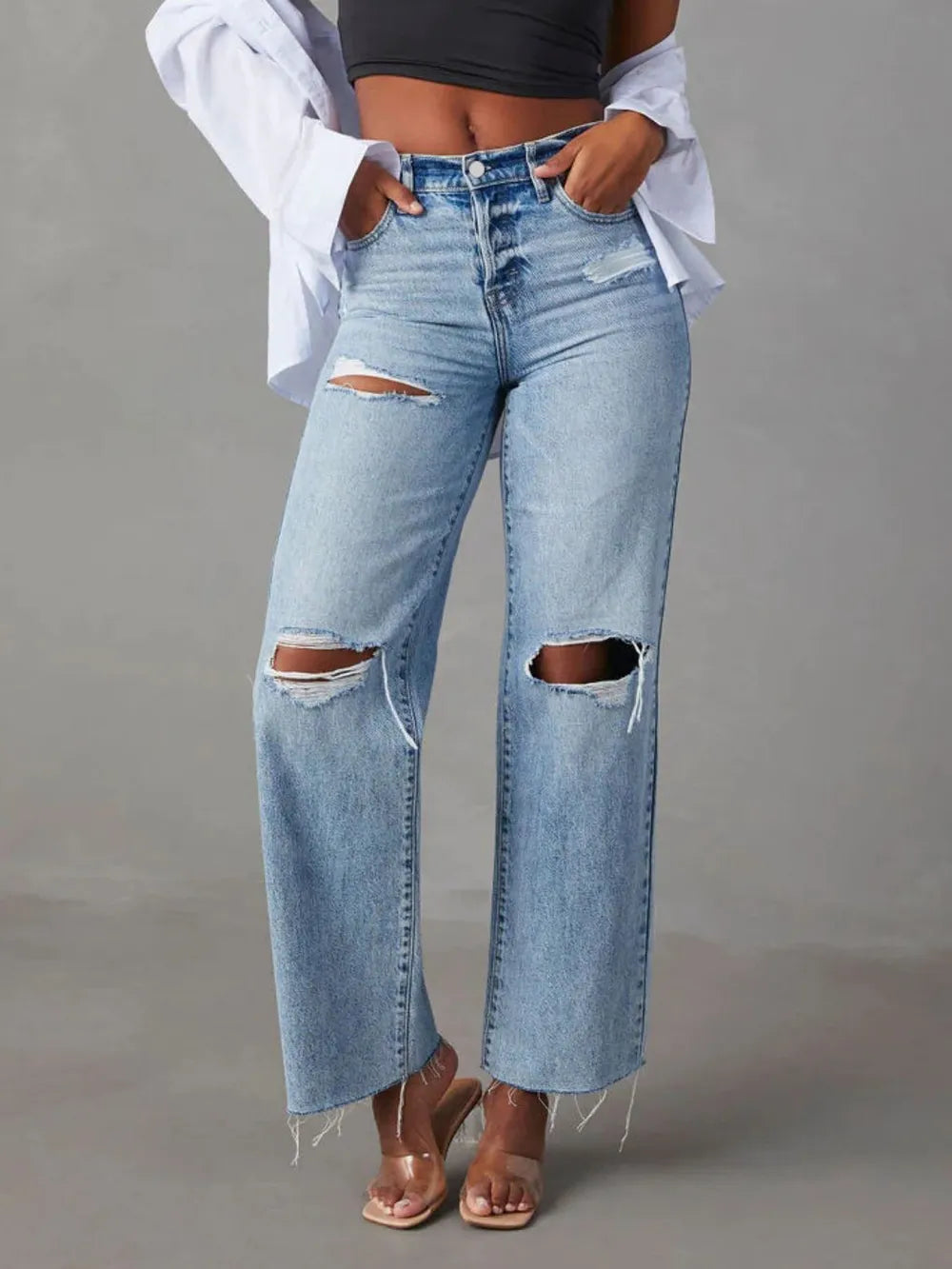Distressed Straight Leg Jeans with Pockets - V.I.P Digital Presence