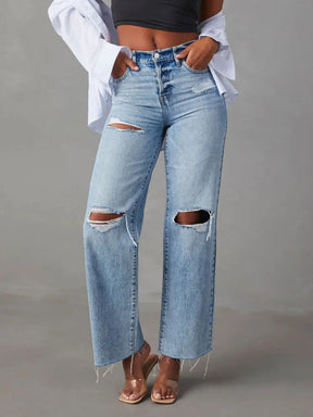 Distressed Straight Leg Jeans with Pockets - V.I.P Digital Presence