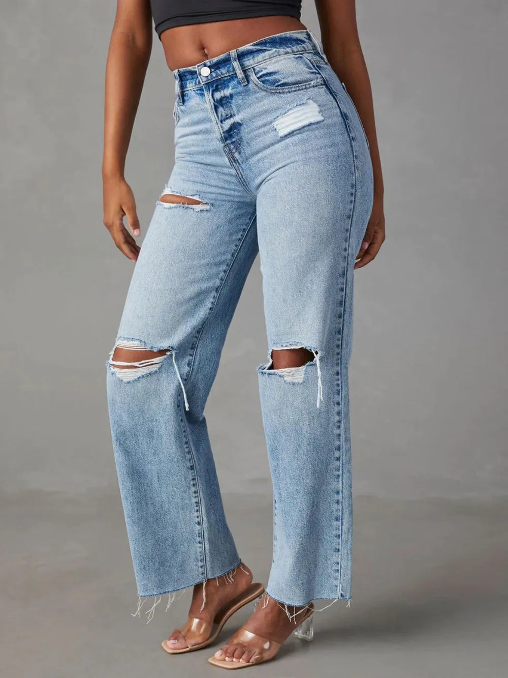 Distressed Straight Leg Jeans with Pockets - V.I.P Digital Presence