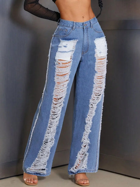 Distressed Wide Leg Jeans - V.I.P Digital Presence
