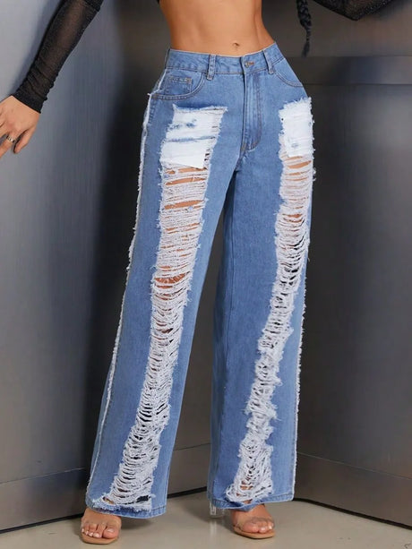 Distressed Wide Leg Jeans - V.I.P Digital Presence