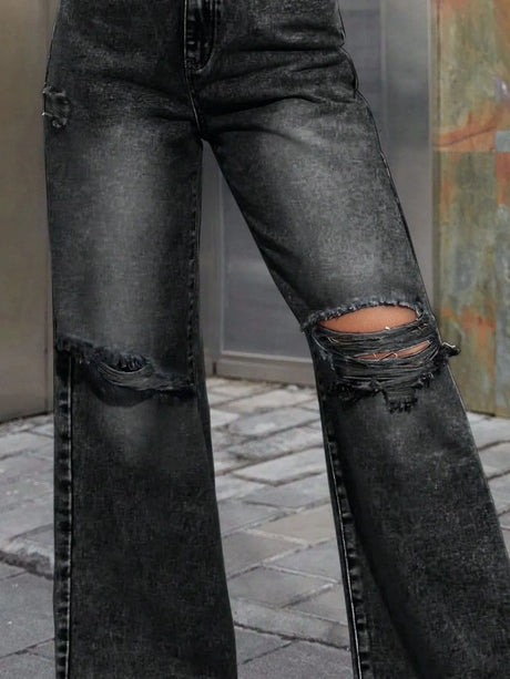 Distressed Wide Leg Jeans with Pockets - V.I.P Digital Presence