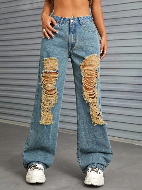 Distressed Wide Leg Jeans with Pockets - V.I.P Digital Presence