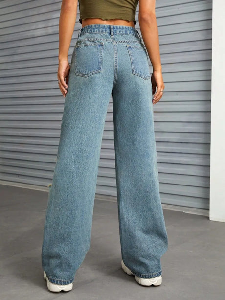 Distressed Wide Leg Jeans with Pockets - V.I.P Digital Presence