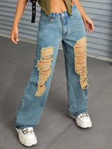 Distressed Wide Leg Jeans with Pockets - V.I.P Digital Presence