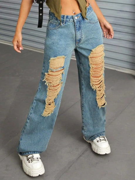 Distressed Wide Leg Jeans with Pockets - V.I.P Digital Presence