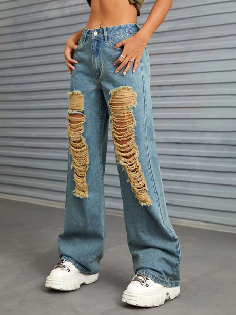 Distressed Wide Leg Jeans with Pockets - V.I.P Digital Presence