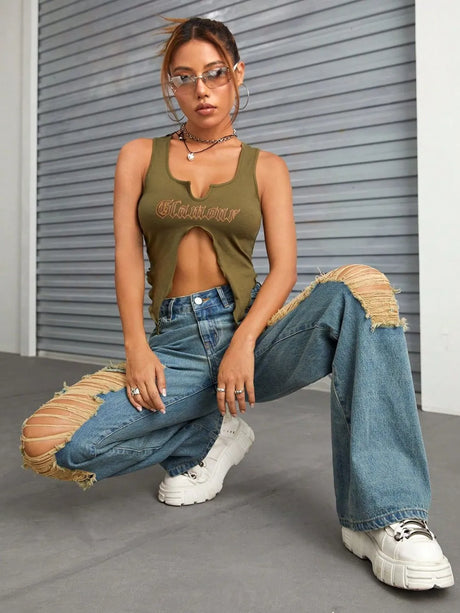 Distressed Wide Leg Jeans with Pockets - V.I.P Digital Presence