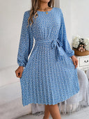Ditsy Floral Tie Waist Pleated Dress - V.I.P Digital Presence