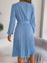 Ditsy Floral Tie Waist Pleated Dress - V.I.P Digital Presence