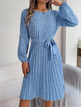 Ditsy Floral Tie Waist Pleated Dress - V.I.P Digital Presence