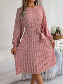 Ditsy Floral Tie Waist Pleated Dress - V.I.P Digital Presence