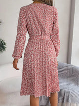 Ditsy Floral Tie Waist Pleated Dress - V.I.P Digital Presence