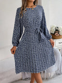 Ditsy Floral Tie Waist Pleated Dress - V.I.P Digital Presence