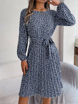 Ditsy Floral Tie Waist Pleated Dress - V.I.P Digital Presence