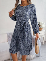 Ditsy Floral Tie Waist Pleated Dress - V.I.P Digital Presence