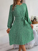 Ditsy Floral Tie Waist Pleated Dress - V.I.P Digital Presence