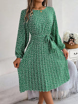 Ditsy Floral Tie Waist Pleated Dress - V.I.P Digital Presence