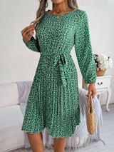 Ditsy Floral Tie Waist Pleated Dress - V.I.P Digital Presence