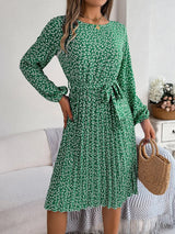 Ditsy Floral Tie Waist Pleated Dress - V.I.P Digital Presence