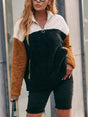 Double sided plush contrasting patch pocket hoodie color blocked plush top for women - V.I.P Digital Presence